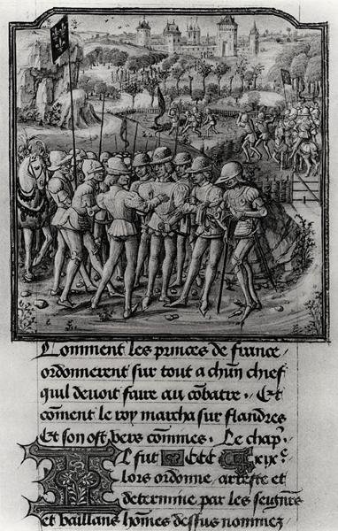 The War Council of Philippe the Bold, Duke of Burgundy, Jean de France, Duke of Berry and Louis II, Duke of Bourbon at Senlis, from Froissart
